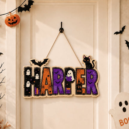 Personalized Halloween Book Lover Door Sign