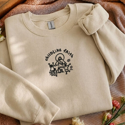 Childlike Faith Jesus Embroidered Sweatshirt