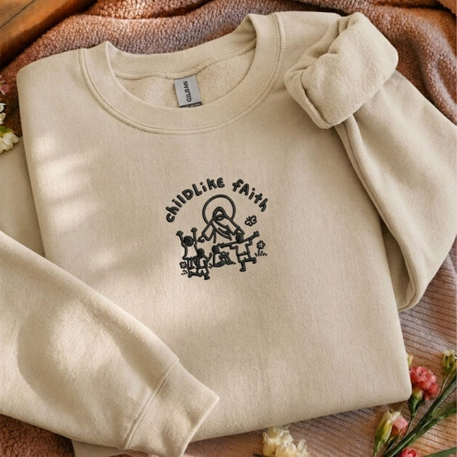 Childlike Faith Jesus Embroidered Sweatshirt