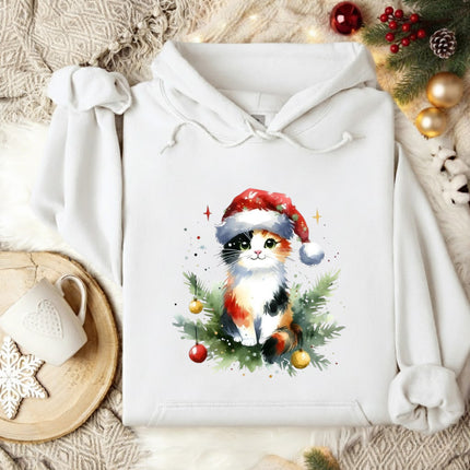 Watercolor Cat Christmas Hoodie