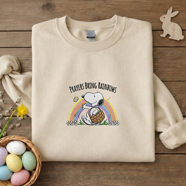 Prayers Bring Rainbows Easter Embroidered Sweatshirt