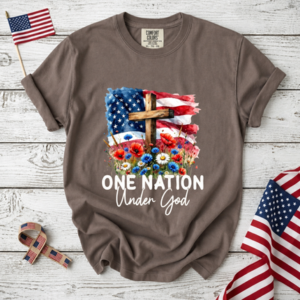 Comfort Colors One Nation Under God Christian Floral Flag T-Shirt