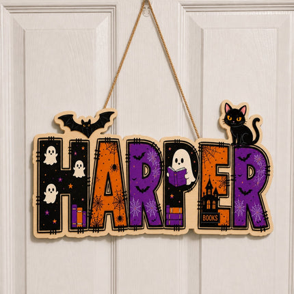 Personalized Halloween Book Lover Door Sign