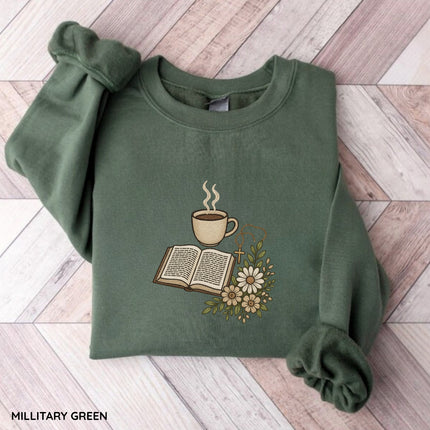Coffee Bibble and Cross Embroidery Sweatshirt