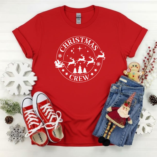 Christmas Crew Santa's Reindeer Sleigh Gildan T-Shirt for Adults