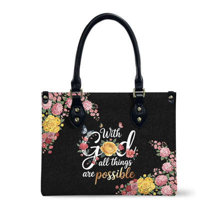 With God All Things Are Possible Leather Handbag