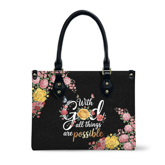 With God All Things Are Possible Leather Handbag