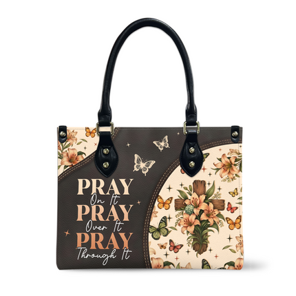 Elegant Pray On It Floral Cross Christian Leather Handbag