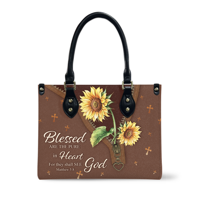 Blessed Are The Pure Matthew 5:8 Christian Sunflower Leather Handbag