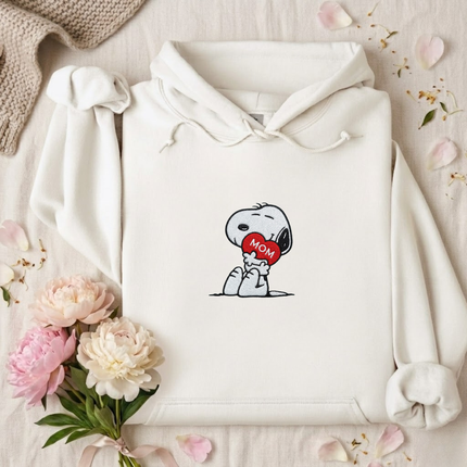 Cute Dog Hugging MOM Heart Embroidered Hoodie