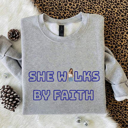 She Walks By Faith Embroidered Sweatshirt