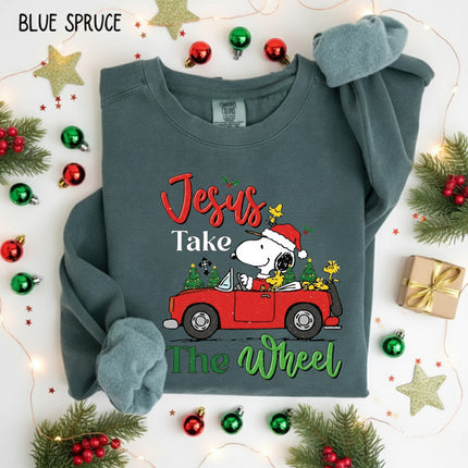 Jesus Takes The Wheel Snoopy Comfort Colors Sweatshirt
