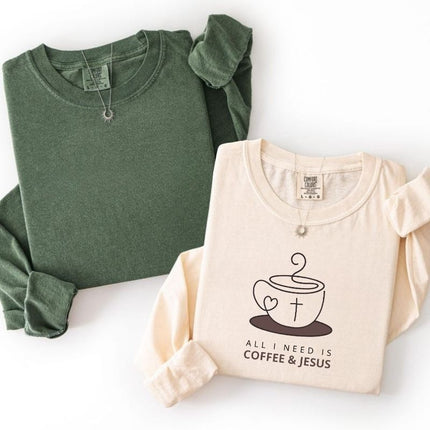 Comfort Colors All I Need Is Coffee and Jesus Sweatshirt