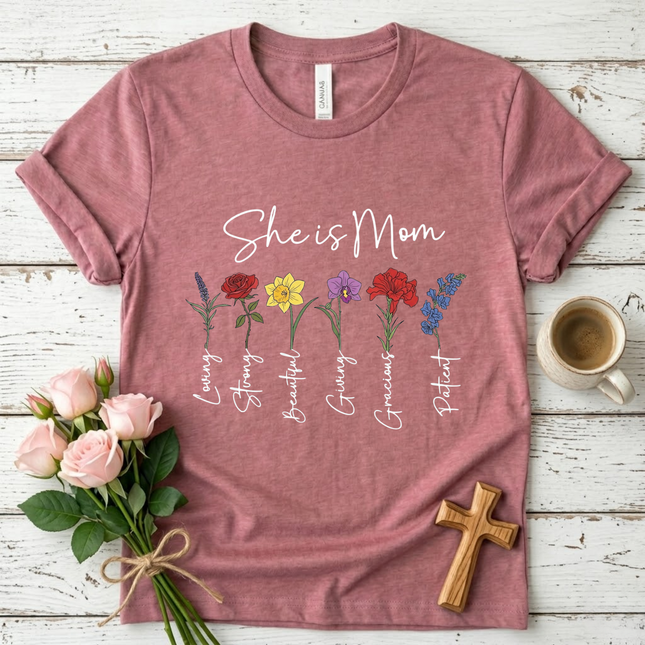 She is Mom Floral Virtues T-Shirt
