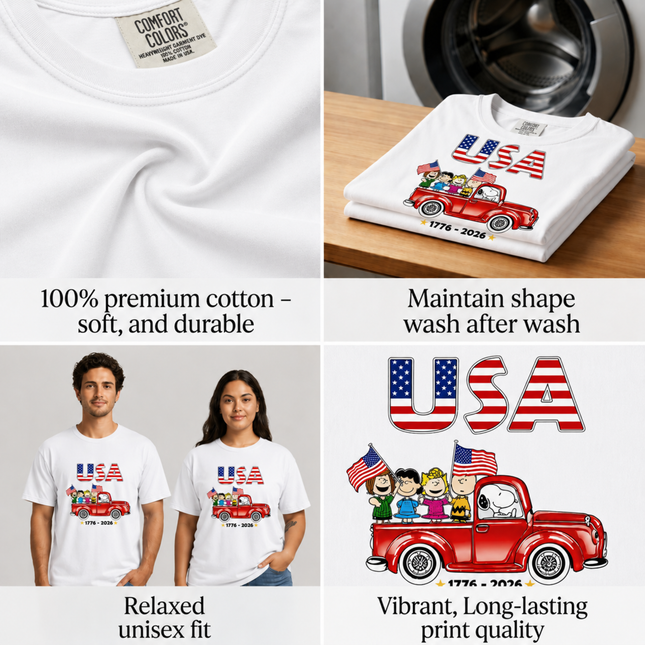 Comfort Colors USA Patriotic Friends Red Truck 250th Anniversary T-Shirt