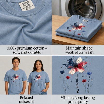 Comfort Colors America Floral Watercolor Faith Freedom Pride T-Shirt