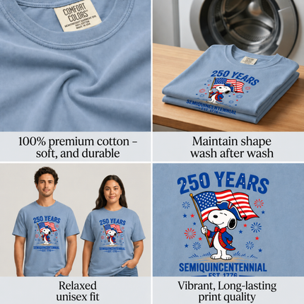 Comfort Colors 250 Years Semiquincentennial Patriotic Snoopy T-Shirt