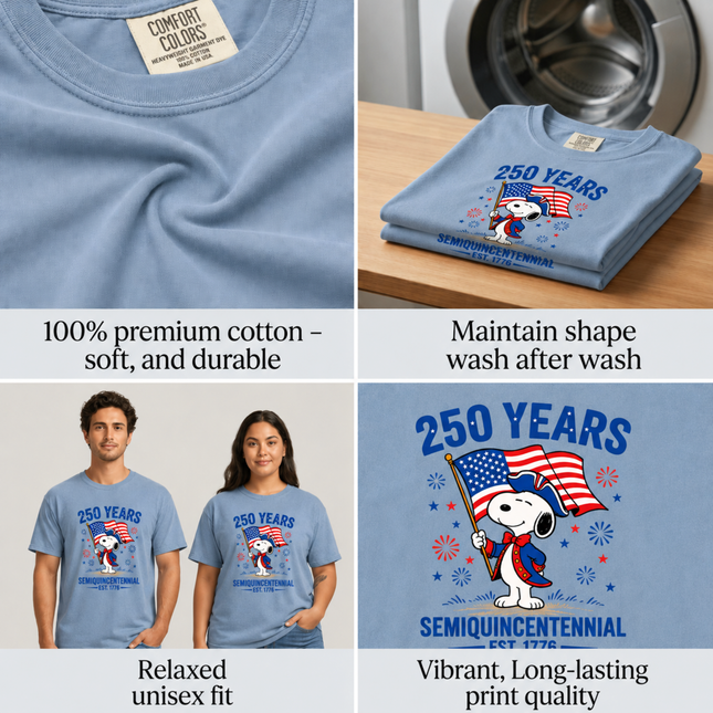 Comfort Colors 250 Years Semiquincentennial Patriotic Snoopy T-Shirt