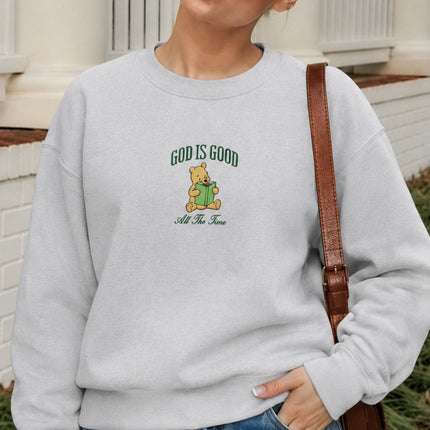God Is Good All The Time Winnie the Pooh Embroidered Sweatshirt