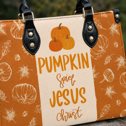 Pumpkin Spice Jesus Christ Halloween Leather Handbag