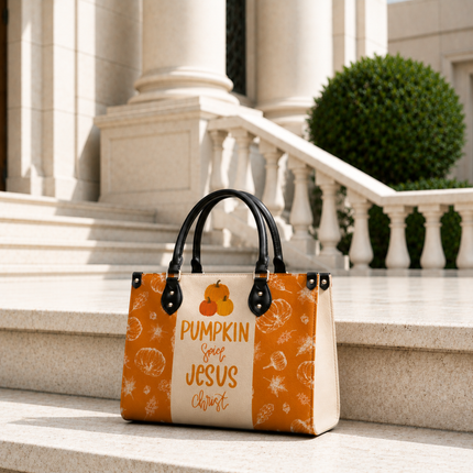 Pumpkin Spice Jesus Christ Halloween Leather Handbag