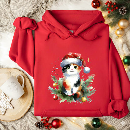 Watercolor Cat Christmas Hoodie