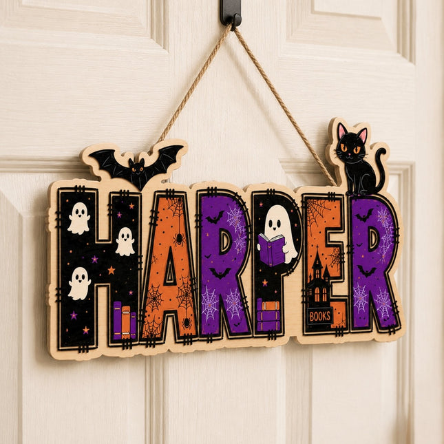 Personalized Halloween Book Lover Door Sign