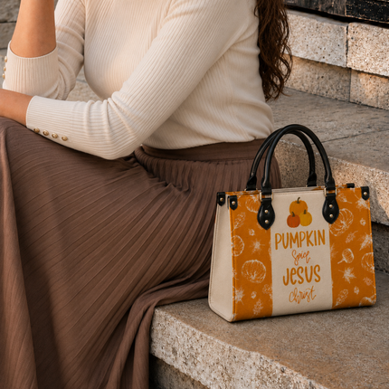 Pumpkin Spice Jesus Christ Halloween Leather Handbag