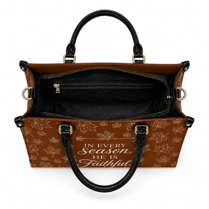 In Every Season He Is Faithful Christian Leather Handbag