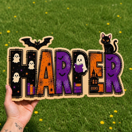 Personalized Halloween Book Lover Door Sign