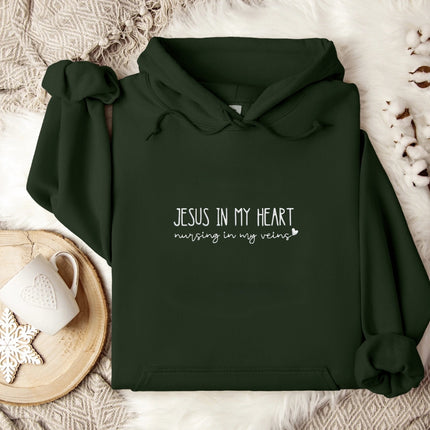 Jesus Heals I Just Nurse Embroidered Hoodie