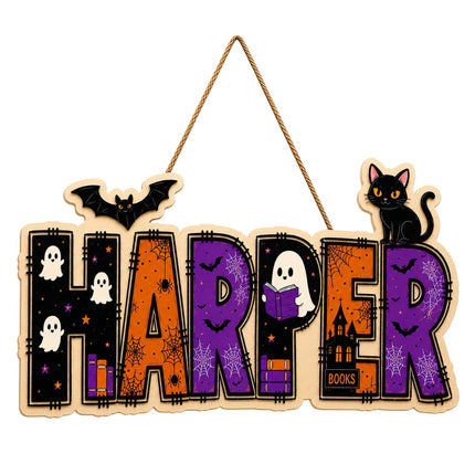 Personalized Halloween Book Lover Door Sign