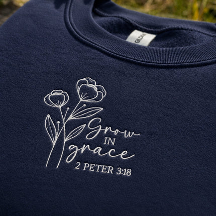 Grow In Grace 2 Peter 3:18 Floral Embroidered Sweatshirt