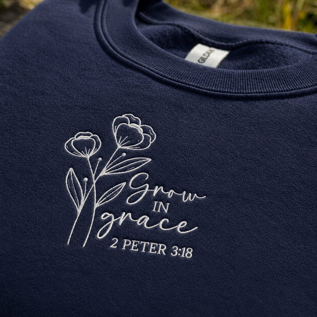 Grow In Grace 2 Peter 3:18 Floral Embroidered Sweatshirt