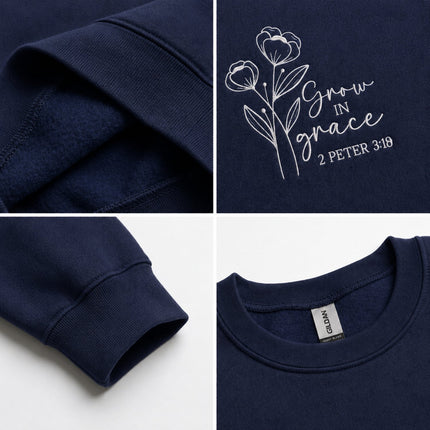 Grow In Grace 2 Peter 3:18 Floral Embroidered Sweatshirt