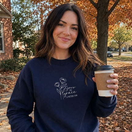 Grow In Grace 2 Peter 3:18 Floral Embroidered Sweatshirt