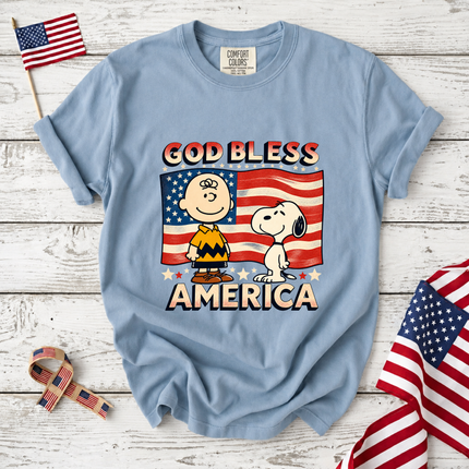 Comfort Colors God Bless America Retro Patriotic Friends T-Shirt