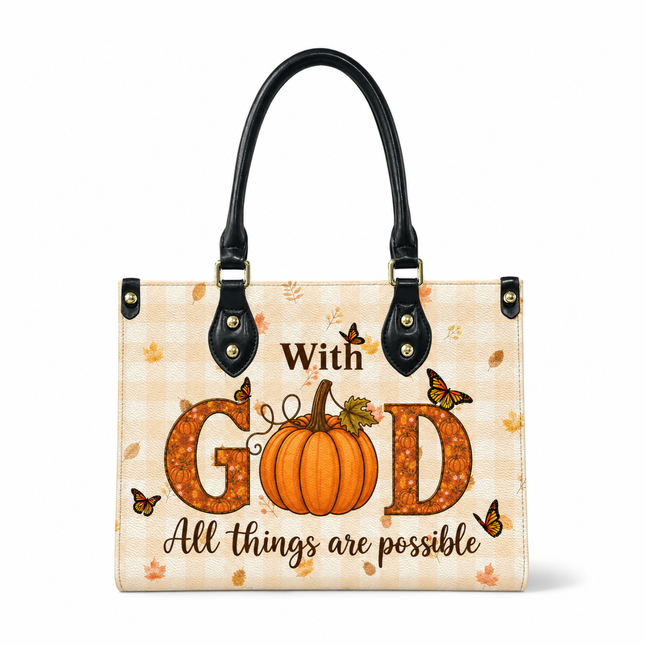 With God All Things Are Possible Leather Handbag