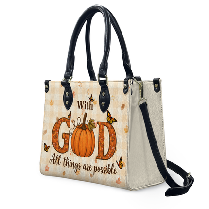 With God All Things Are Possible Leather Handbag