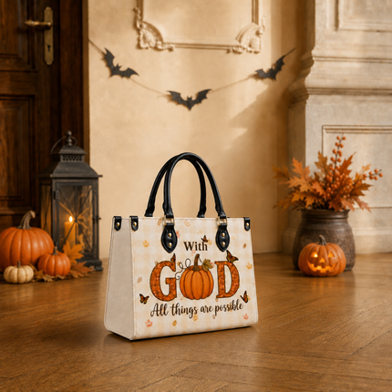 With God All Things Are Possible Leather Handbag