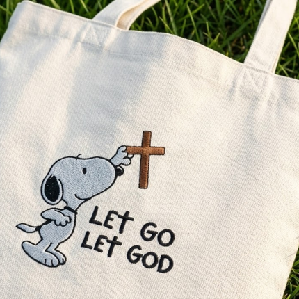 Let Go Let God Embroidered Tote Bag