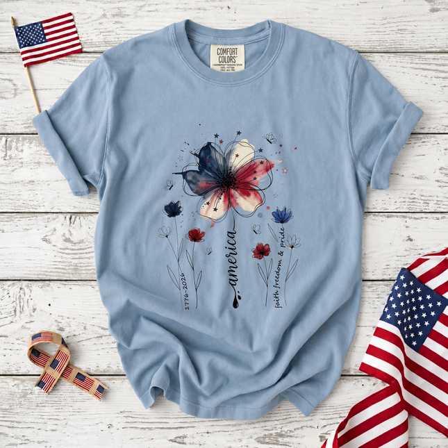 Comfort Colors America Floral Watercolor Faith Freedom Pride T-Shirt