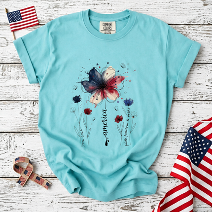 Comfort Colors America Floral Watercolor Faith Freedom Pride T-Shirt