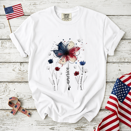 Comfort Colors America Floral Watercolor Faith Freedom Pride T-Shirt