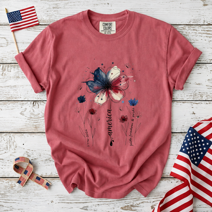 Comfort Colors America Floral Watercolor Faith Freedom Pride T-Shirt
