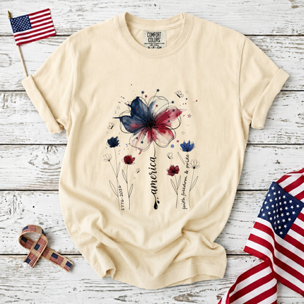 Comfort Colors America Floral Watercolor Faith Freedom Pride T-Shirt