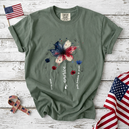 Comfort Colors America Floral Watercolor Faith Freedom Pride T-Shirt