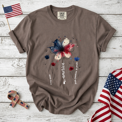 Comfort Colors America Floral Watercolor Faith Freedom Pride T-Shirt