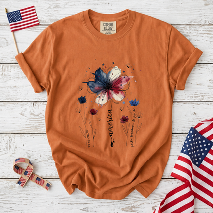 Comfort Colors America Floral Watercolor Faith Freedom Pride T-Shirt