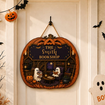 Personalized Halloween Pumpkin Bookshop Door Sign